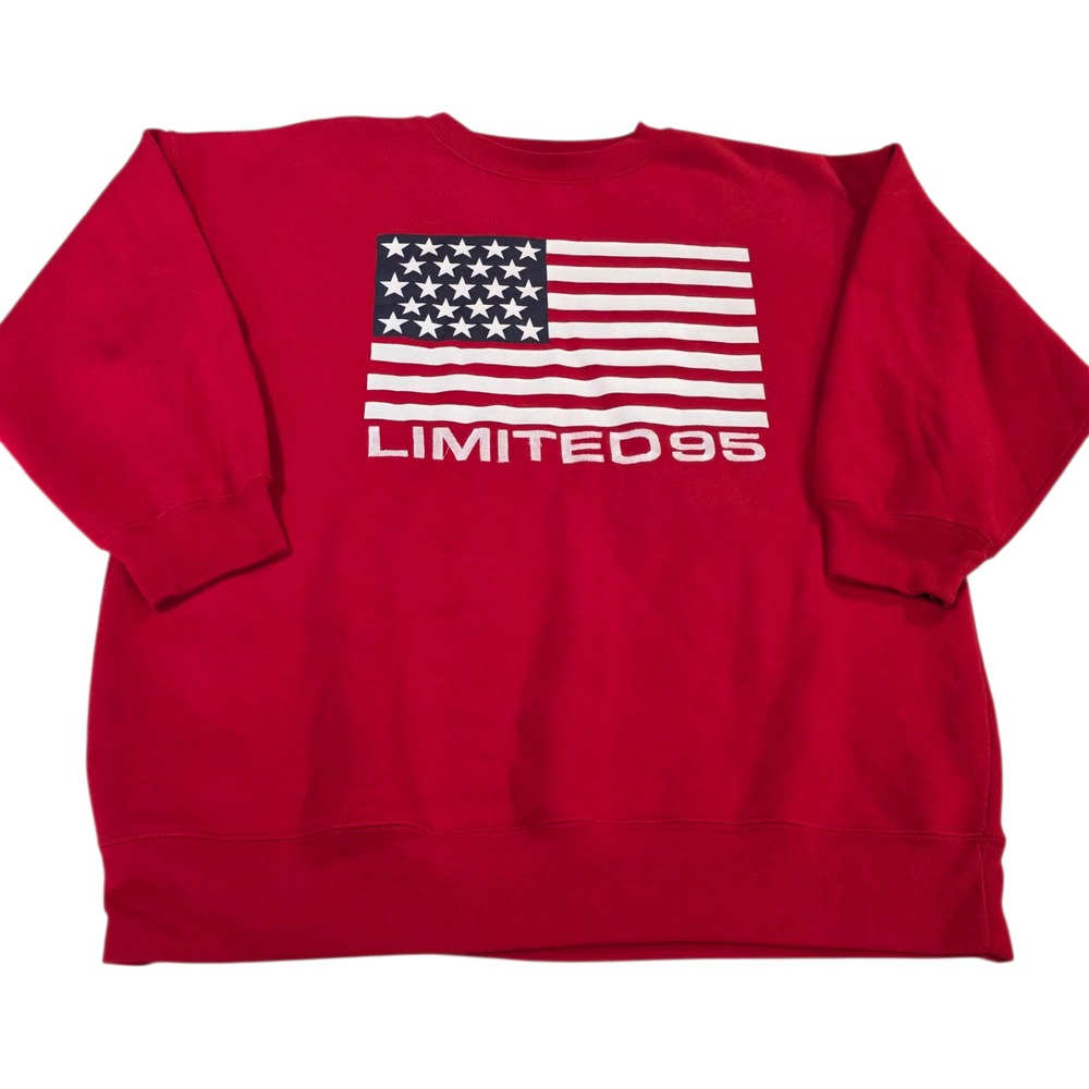 Vintage Limited Jeans Pullover Sweatshirt Unisex Adult‎ Red L Crew Neck USA Flag